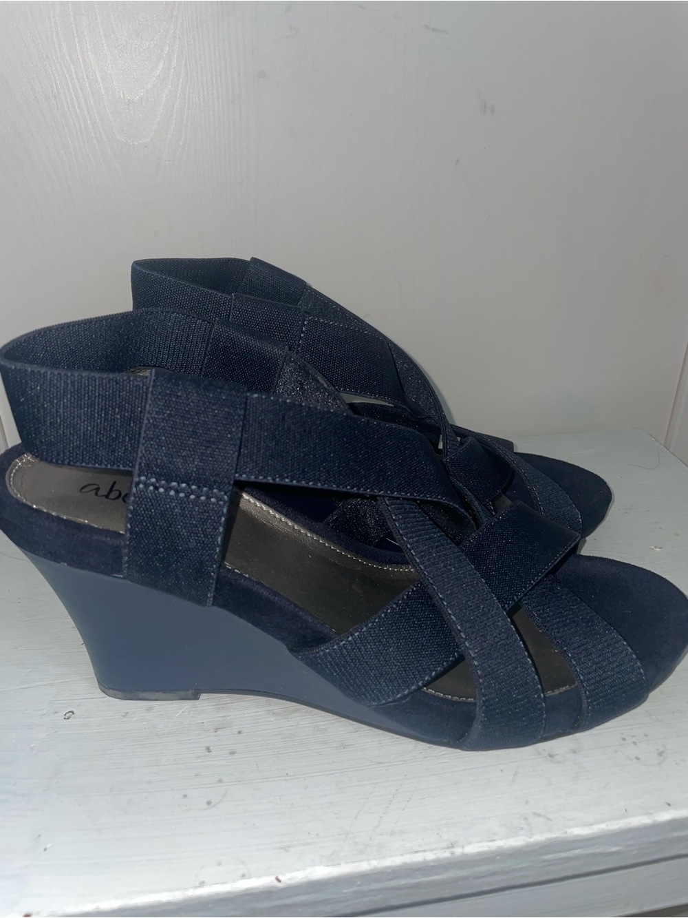 Women's Navy Elastic Strappy Wedge Sandals Size 7